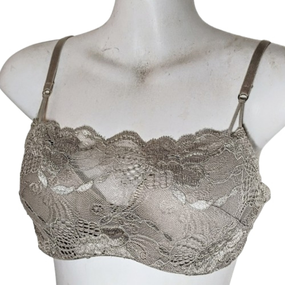 Natori Zen Floral Cami Bra 34C Sandstone Beige  Contour Underwired Lace Overlay